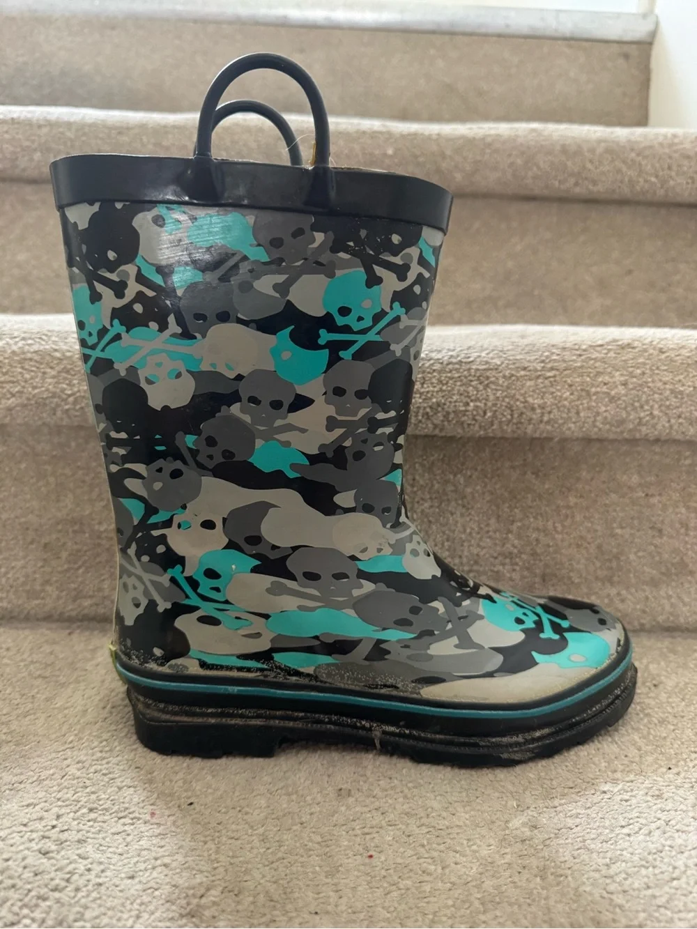 Western Chief Kids' Teal & Gray Camo Skull Rain Boots